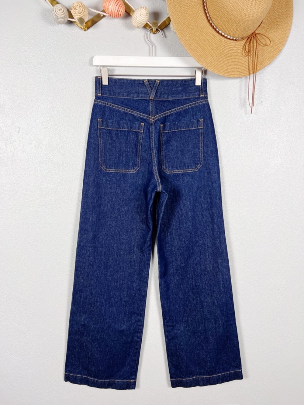 Veronica Beard Taylor Wide Leg High Rise Patch Pocket Jeans Indigo Rinse Size 26 - Picture 6 of 12